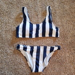 Blue and white stripe bikini